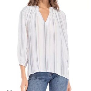 Bobeau White and Gray Striped Blouse NWOT